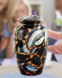 Urnas de cremación para cenizas Memorial Urna negra y dorada para cenizas humanas Urna grande con bolsa de terciopelo - Product Image 3