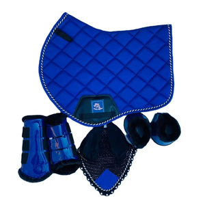 Ensemble de tapis de selle matelassé bleu roi avec doublure en polaire et extérieur en coton, protège-pattes assortis, protège-oreilles - Product Image 2