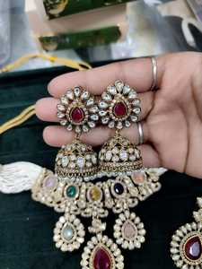 Conjunto de Joyería con Collar de Piedras Multicolores y Diamantes Americanos con Pendientes, Collar de Diseñador, Joyería de Boda Real para Mujer - Product Image 3