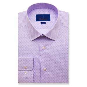 Camicia Elegante da Uomo David Donahue Slim Fit Lilla con Stampa Geometrica Taglia XL in Popeline Antipiega Collo Coreana Stile Formale per la Primavera - Product Image 1