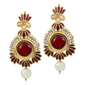 Kriaa Modèle 1305926 Maroon Meenakari Stone Boucles d'oreilles fines avec plaqué or - Product Image 1