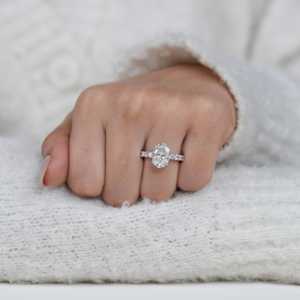Lab Diamond Solitaire Engagement <b>Ring</b> Vintage Style Oval <b>Band</b> - Product Image 6