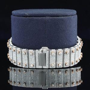 Montre de luxe en acier inoxydable bicolore avec cadran arabe et diamants de laboratoire ronds couleur D, style Business Bust Down, pour mouvement automatique suisse - Product Image 3