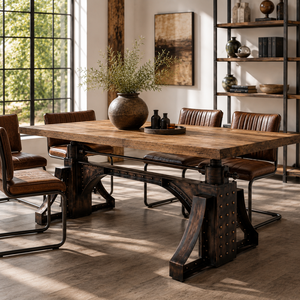 Table à manger industrielle durable en bois, design pont en fer, bureau console moderne 6 places pour maison, hôtel, atelier - Product Image 5
