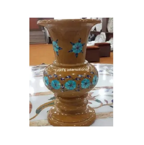 Vase Wunderschöner Marmor mit Halbedelstein Türkisstein Einsatzdesign Blumenvase für Dekoration Halbedelstein