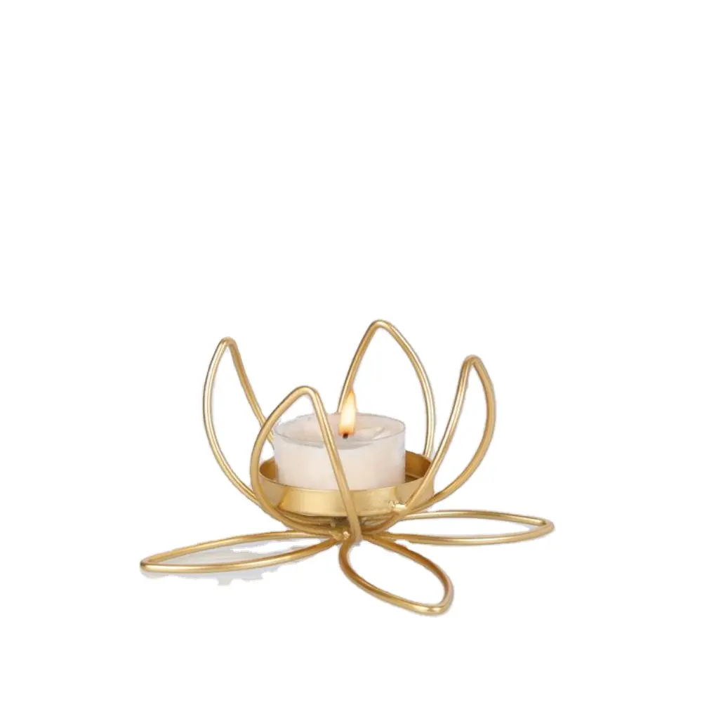 Modern design lotus shape candle holder exclusive quality metal wire gold color candle holder from manufactures and exporters