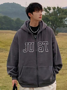 Chaqueta de forro polar unisex con cremallera, corte holgado, sudadera con capucha JUST, cremallera, moda para hombre y mujer, oversize, ulzzang - Product Image 5
