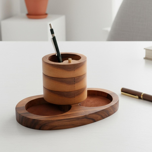 Soporte para bolígrafos de madera de acacia hecho a mano, organizador de escritorio para artículos de papelería, fabricante al por mayor de Barkah Star - Product Image 3