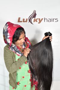 100% extensions de cheveux humains raides du temple indien du sud bruts vierges faisceaux de couleur noire non transformés et fabriqués - Product Image 4