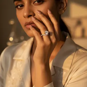 Bague de fiançailles solitaire en argent avec diamant rond, élégante et stylée pour elle - Product Image 1