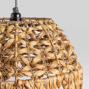 Cylindre de base paille/jacinthe d'eau tissé abat-jour suspendu rustique minimaliste scandinave résistant aux hautes températures - Product Image 2