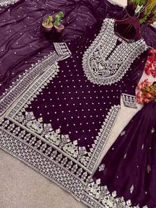 DESIGNER GEORGETTE EMBROIDERY SEQUENCE WORK TOP SHARARA WITH DUPATTA <b>PURPLE</b> - Product Image 5