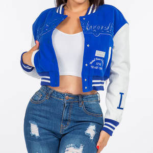 OEM personnalisé de haute qualité corps en laine femmes Letterman veste respirant manches courtes haut court brodé tricoté pour les filles - Product Image 1