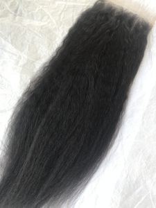 Vente en gros – Extension de cheveux humains vierges naturels noirs, raides et bouclés, 22 pouces, avec dentelle transparente 4x4 – Fournisseur indien - Product Image 6