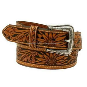 Western Cowgirl Black and <b>Brown</b> Hand Carved Leather <b>Belt</b> Stylish Custom Made Floral Embossed Western Leather Tooling <b>Belt</b> - Product Image 4