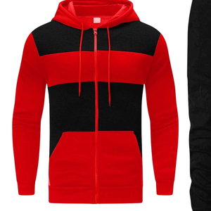 Conjunto deportivo rojo y negro con capucha y cremallera, pantalones jogger para hombre, ropa deportiva informal de invierno, venta al por mayor de fábrica, logotipo personalizado OEM - Product Image 4