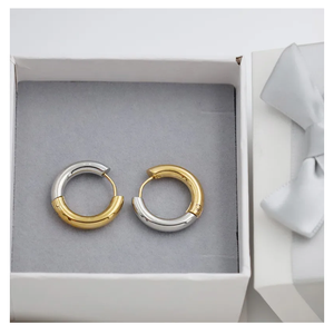 Pendientes de gota de acero inoxidable con contraste Circular de moda para hombres y mujeres, joyería ahuecada - Product Image 3