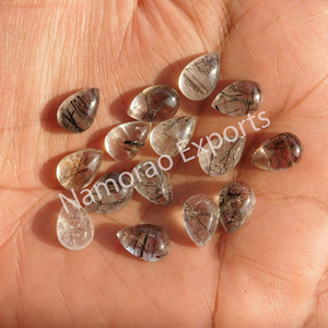 Tự nhiên màu đen rutile Pear Cabochon tất cả các kích cỡ lỏng đá quý đối với trang sức làm đá trở lại Side Flat - Product Image 1