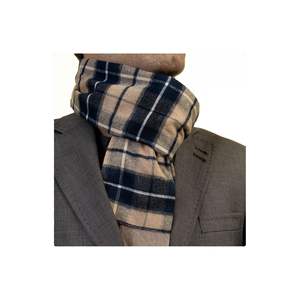 Écharpe double face à motif à carreaux bleu marine beige - Product Image 1