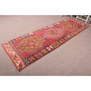 Tapis turc 3x10,2 pieds, tapis Herki vintage, tapis persan en laine rouge - Product Image 2