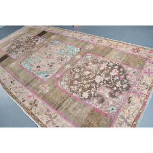 Alfombra turca clásica Vintage Beige marrón 6,8 'X 12,7 'hecha a mano lana látex respaldo Rectangular Patchwork patrón para adolescentes - Product Image 4