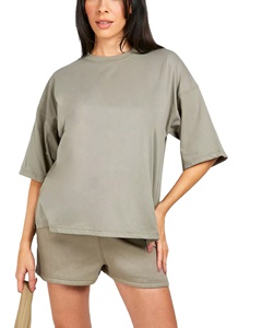 Hot Selling article 100% cotton Women's 2-Piece oversized t-shirt & short <b>set</b> Summer casual High-Quality summer tracksuit <b>Set</b> - Product Image 1