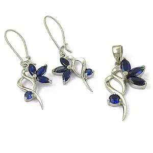 Juego de Joyería Fina de Plata 925 con Aretes y Colgante de Flor de Zafiro Azul - Product Image 2