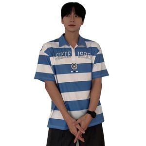 Polo de Verano para Hombre con Estampado de Letras y Rayas Multicolores - Product Image 1