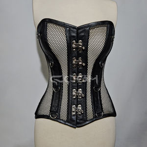 Corset de fitness gothique noir en cuir et maille avec baleines en acier, style punk rock, à fermeture avant, type bustier, Fabricant - Product Image 6