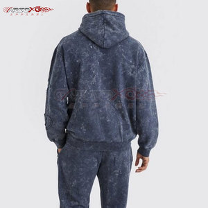 Chándal elegante lavado ácido para hombre con capucha superior y parte inferior de Jogger logotipo personalizado transpirable y para la temporada de invierno - Product Image 2