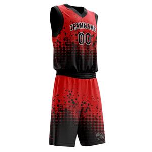 Ensemble d'uniformes de basket-ball rouge et noir personnalisés Conception d'éclaboussures sublimées Uniformes de sport pour hommes en polyester 100% OEM pour commandes en gros - Product Image 2