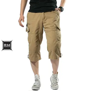 长款货物短裤男士夏季多口袋休闲棉弹力卡普里裤男士战术短款热裤马短裤