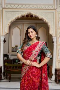Launching <b>red</b> pure bandhej <b>saree</b> with heavy pitha & gota patti work New Festival wedding wear - Product Image 5
