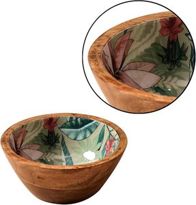 Cuenco de mango con estampado Floral esmaltado hecho a mano, cuenco de madera para servir sopa hecho a mano para decoración de mesa de restaurante y hoteles - Product Image 5