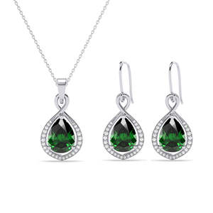 Parure de bijoux raffinée Jino Green en argent avec zircon taille poire et diamant pour mariages et fêtes, idéale pour les mariages et les cadeaux - Product Image 1