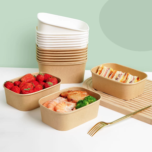 白色/牛皮纸彩色方形环保一次性食品容器带盖纸碗用于沙拉包装一次性盒子 - Product Image 4
