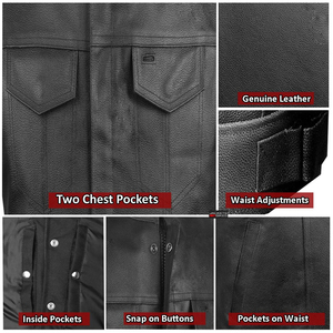 Wholesale Custom Men's Motorbike Leather Vest Breathable Waterproof <b>Biker</b> <b>Jacket</b> with Windproof Feature Plus Size Waistcoat - Product Image 5