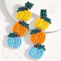 Anting Wanita Desain Labu Kalkun Buatan Tangan yang Menawan, Manik Beras Bentuk Bunga, Warna dan Ukuran Dapat Disesuaikan, untuk Pesta dan Fashion