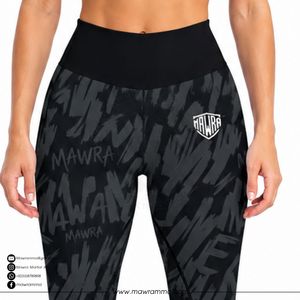 MAWRA Leggings de yoga de cintura alta y longitud completa con estampado de letras y logotipo en la pierna derecha, pantalones de spandex elásticos en cuatro direcciones para mujer - Product Image 3