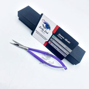 Ciseaux micro-chirurgicaux pour sourcils de haute qualité avec logo personnalisé, pinces en acier inoxydable violettes inclinées, ciseaux à ressort pour cils - Product Image 3