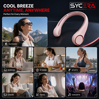 Ventilateur portable à suspendre au cou, batterie 15H d'autonomie, sans pales, flux d'air 360° sûr, anneau lumineux RGB, ventilateur silencieux pour le refroidissement en cas de canicule estivale