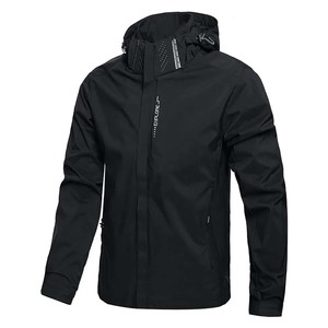 Chaqueta cortavientos con capucha y cremallera para hombre de gran calidad, chaqueta impermeable cortavientos suave brillante personalizada - Product Image 4