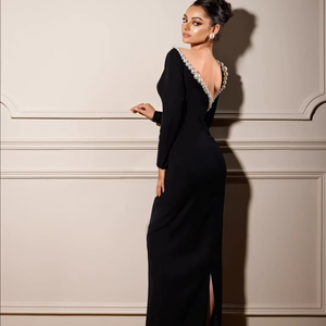 Caftán de lentejuelas y cuentas hecho a mano de poliéster ligero de talla grande, largo hasta el suelo, de manga larga, para bodas, fiestas y eventos nocturnos, al por mayor. - Product Image 3