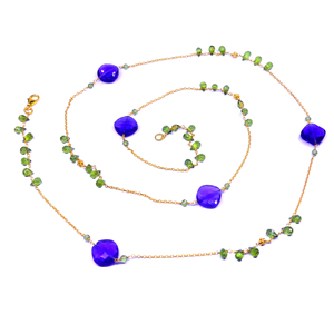 Amatista Tsavorita moissanita collar compromiso boda 925 plata esterlina piedra preciosa chapado en oro mujeres desgaste conjunto de cadena de eslabones - Product Image 2