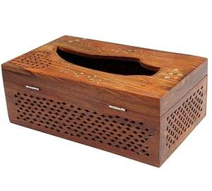 Caja de pañuelos de madera decorativa para baño y dormitorio, caja de pañuelos de madera de mango hecha a mano con acabado pulido de laca - Product Image 3