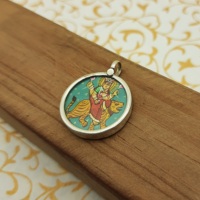 Fabriqué à la main en argent Sterling 925 Lord Lakshmi oeuvre pendentif peinture spirituelle Unique sur cadres en verre chaîne élégante bijoux