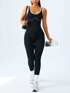 ชุดบอดี้สูทผ้าสแปนเด็กซ์/โพลีเอสเตอร์ ระบายอากาศได้ดี แบบผูกคอ คอกลม ความยาวระดับเข่า สำหรับผู้หญิง ออกกำลังกาย ยิม โยคะ ฟิตเนส จั๊มสูท - Product Image 2