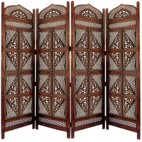 Séparateur de pièce en bois fabriqué à la main avec sculpture florale complexe écran de séparation pliable à 4 panneaux pour la décoration de la maison ou du bureau