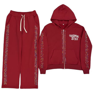 Nouveautés, prix de gros, logo personnalisé, survêtements en strass, poids lourd, surdimensionné, en molleton français, ensembles de jogging de haute qualité - Product Image 1