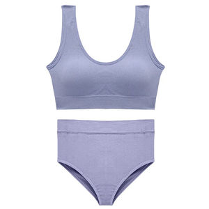 Ensemble de sous-vêtements de sport pour femmes grande taille, soutien-gorge sans couture sans armatures avec rembourrage, lingerie confortable unie, logo sur la taille - Product Image 5
